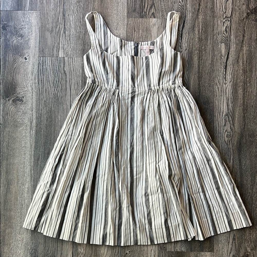 Rebecca Taylor Dress White Gray Striped Cotton Sleeveless Empire Waist Size 0 - Picture 2 of 11